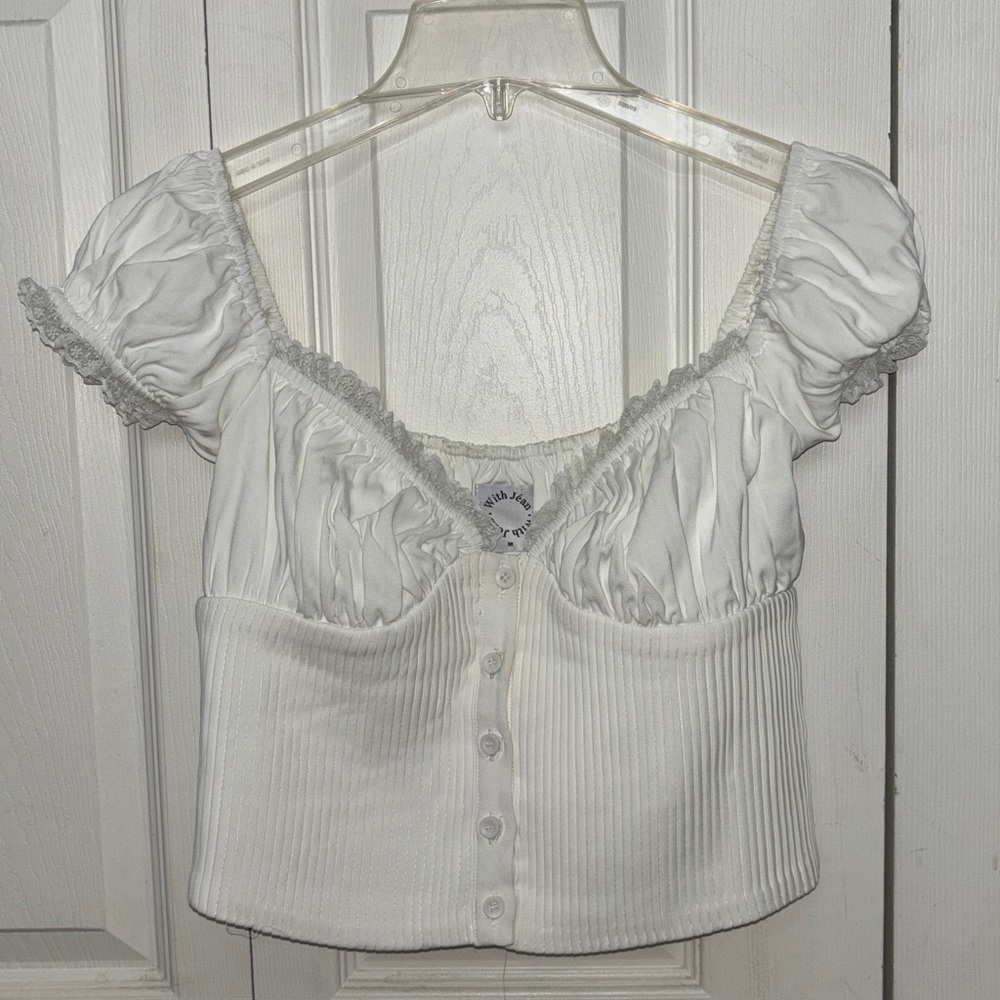 White Button-Up Crop Top